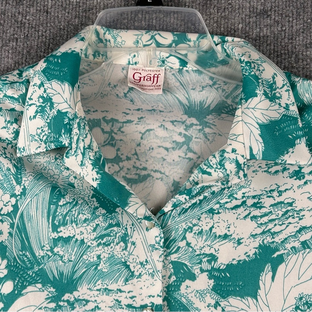 Vintage 70s Graff Californiawear Green Floral Cottagecore Blouse Size M - Picture 7 of 11